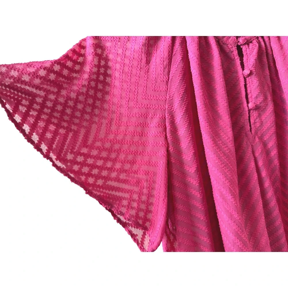 Liz Claiborne Fushia Chevron Ruffle Neck Flutter Sleeve Sheer Blouse XL - Picture 6 of 11